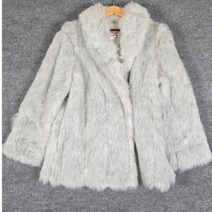 VINTAGE Wiman Womens Grey Faux Fur Coat Jacket Shawl Collar Size M Made in USA